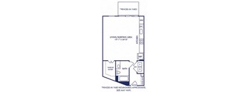 a floor plan of a small house with a bedroom and a bathroom