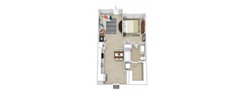 a floor plan of a house with a bedroom and a living room