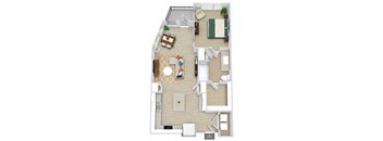 a floor plan of a house with a bedroom and a living room