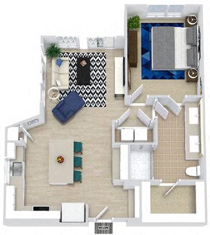 a floor plan of a house with a bedroom and a living room