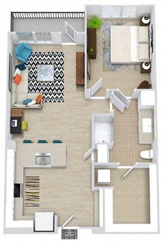 a floor plan of a house with a bedroom and a living room