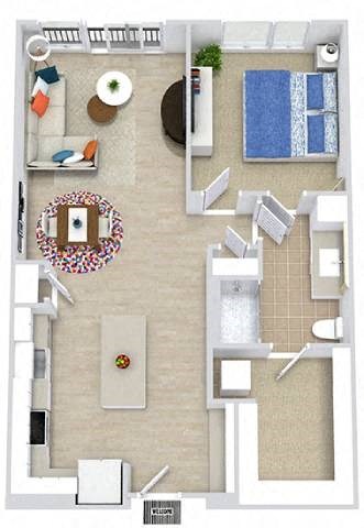 a floor plan of a house with a bedroom and a living room