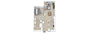 a floor plan of a house with a bedroom and a living room