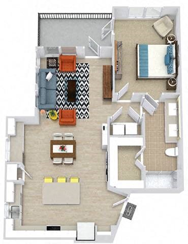 a floor plan of a house with a bedroom and a living room