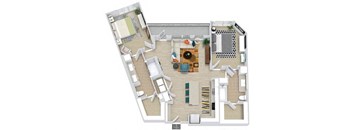 a floor plan of a house with a bedroom and a living room