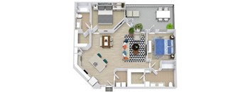 a floor plan of a house with a bedroom and a living room
