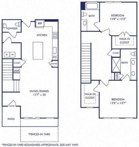 two floor plan of a house with two bedrooms and two bathrooms
