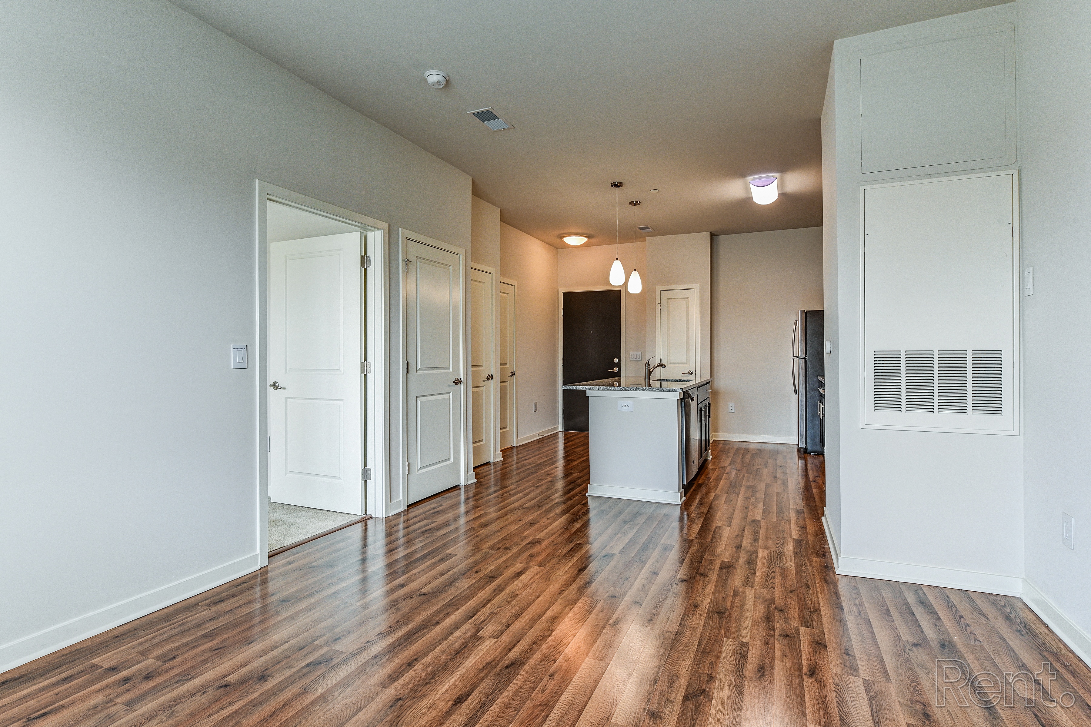 Kitchen and living room with hardwood floors  at The View at Old City, Philadelphia