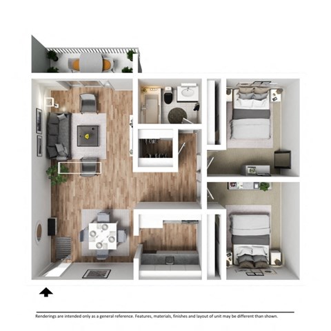 Two Bed One Bath - B1 Floor Plan at Broadmoor Springs, Colorado Springs, CO, 80906