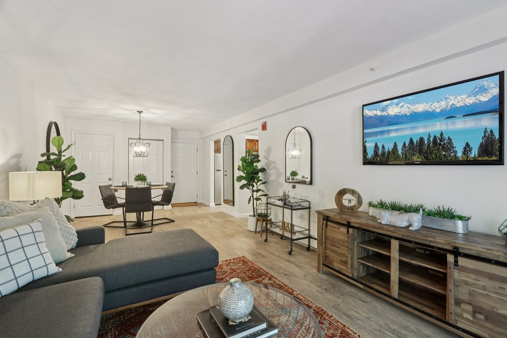 Living Area With Dining  at Heritage at the River, Manchester, 03102