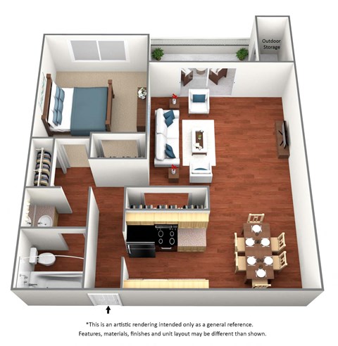 1 Bedroom / 1 Bath - 650 Sq. Ft. Floor Plan Image - A1 at Glen at Hidden Valley, Reno, Nevada