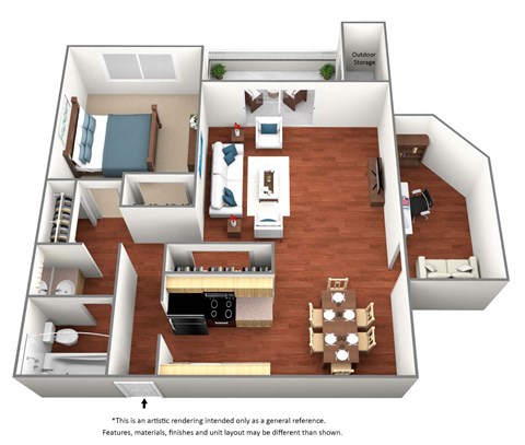 1 Bedroom / 1 Bath + Den - 750 Sq. Ft. Floor Plan Image - A2 at Glen at Hidden Valley, Reno, Nevada