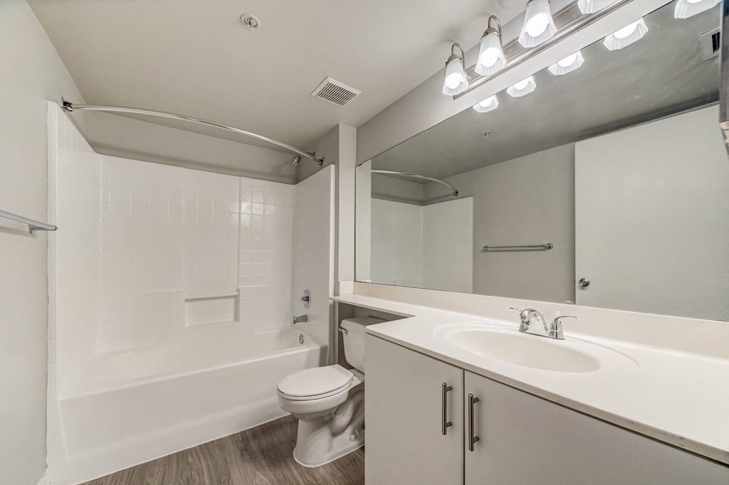 Bathroom with tub/shower combo, toilet and sink at Pembroke Pines Landings, Pembroke Pines, FL, 33025