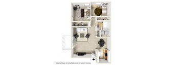 2 bedroom 1 bathroom floor plan at Spyglass Creek, Denver, CO, 80224