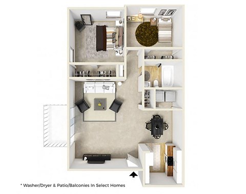 2 bedroom 1 bathroom floor plan at Spyglass Creek, Denver, CO, 80224
