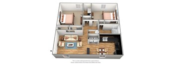 2 bedroom 2 bathroom floor plan F at Park Place Apartments, Kentucky