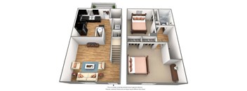 2 bedroom 2 bathroom floor plan J at Park Place Apartments, Louisville, 40214
