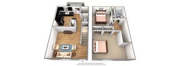 2 bedroom 2 bathroom floor plan H at Park Place Apartments, Louisville, KY, 40214