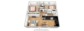 2 bedroom 2 bathroom floor plan B at Park Place Apartments, Louisville, KY