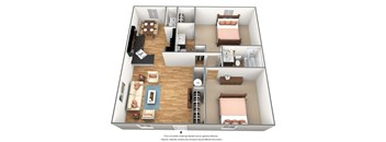 2 bedroom 2 bathroom floor plan C at Park Place Apartments, Louisville, 40214