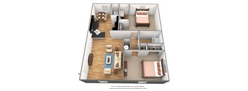 2 bedroom 2 bathroom floor plan D at Park Place Apartments, Louisville, Kentucky
