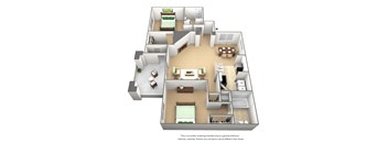 2 Bed 2 Bath Floor Plan at Cedar Springs Apartments, Raleigh, NC