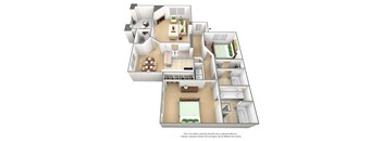 2 bedroom 2 bath Floor Plan at Cedar Springs Apartments, Raleigh, 27609