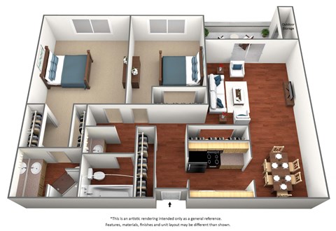 2 Bedroom / 2 Bath - 950 Sq. Ft. Floor Plan Image - B2 at Glen at Hidden Valley, Reno, Nevada