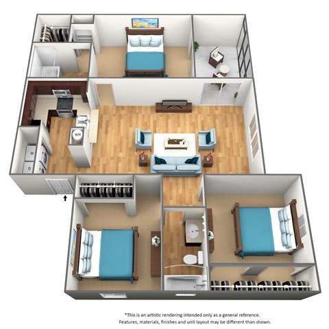 C1 - 3 Bedroom / 2 Bath - 1,185 Sq. Ft. Floor plan Image at Lakeside Glen Apartments, Melbourne