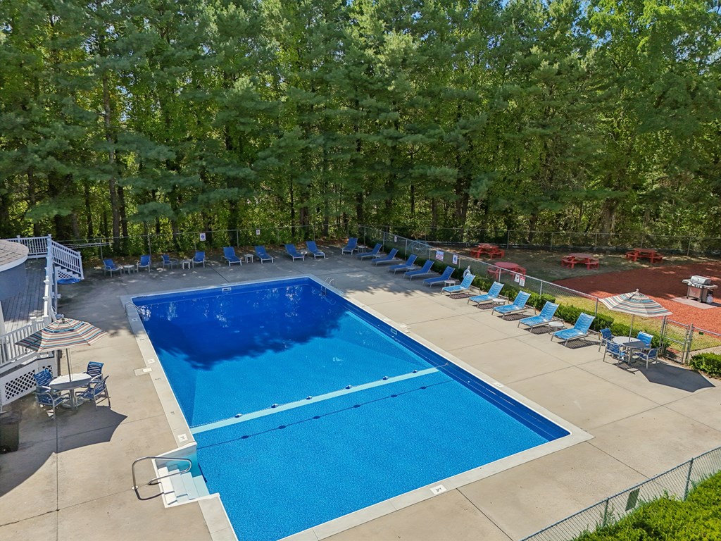 Aerial Pool View at Heritage at the River, Manchester