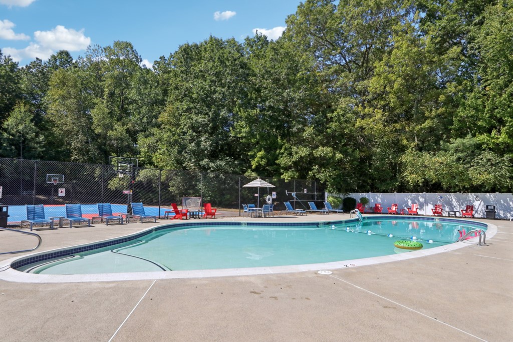 A large outdoor swimming pool at Heritage at the River, Manchester, NH