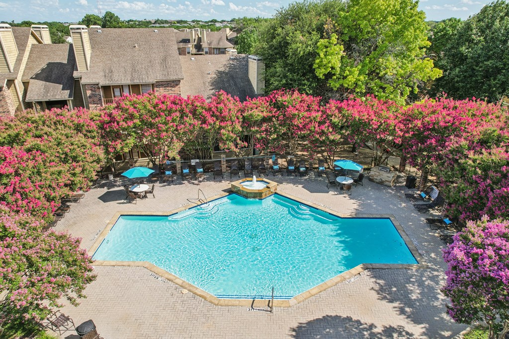 Aerial Pool View at The Glen, Lewisville, TX