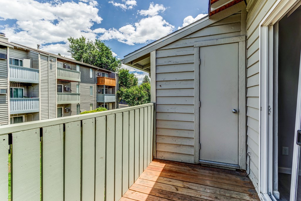 Balcony with outside storage  at Union Heights Apartments, Colorado Springs, CO