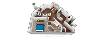 1 bedroom 1 bathroom floor plan at University Ridge Apartments, North Carolina