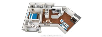 1 bedroom 1 bathroom floor plan E at University Ridge Apartments, Durham, North Carolina
