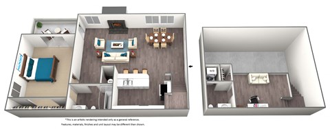 1 Bed 1.5 Bath + Loft Floor Plan at Heritage at Waters Landing, Germantown, MD, 20874