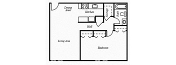 1 Bedroom 1 Bath Floor Plan at The Montecito, Colorado Springs, CO