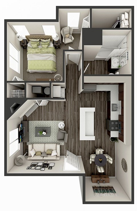 1 bedroom 1 bath floor plan A3 | 977 Sq. Ft. at Deer Crest Apartments, Broomfield, CO, 80020