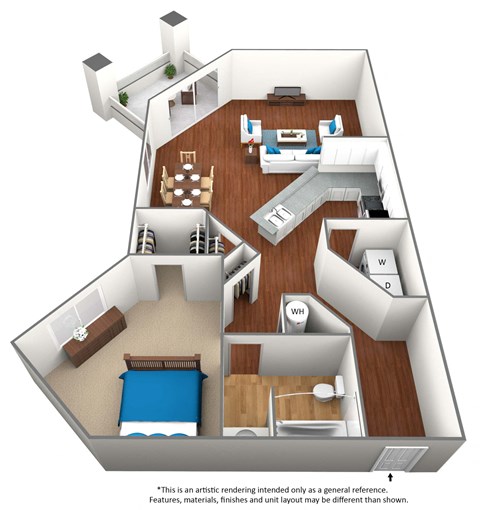 1 bedroom 1 bathroom floor plan H at University Ridge Apartments, North Carolina, 27707