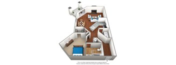 1 bedroom 1 bathroom floor plan F at University Ridge Apartments, Durham