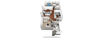 1 bedroom 1 bathroom floor plan L at University Ridge Apartments, Durham, North Carolina