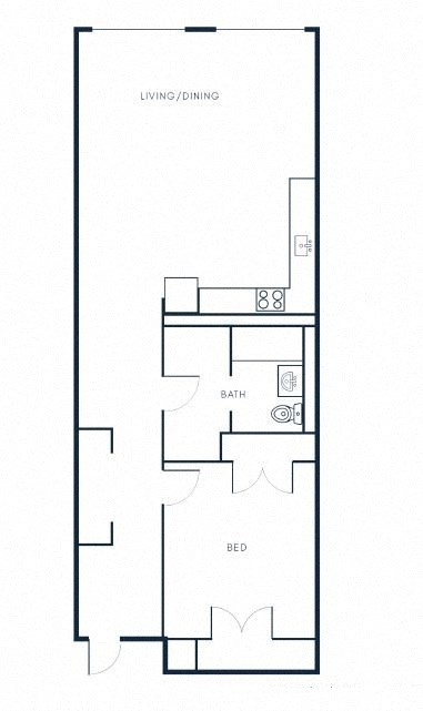 A4 1 Bed 1 Bath Floor Plan Layout at Riverwalk Apartments, 01843