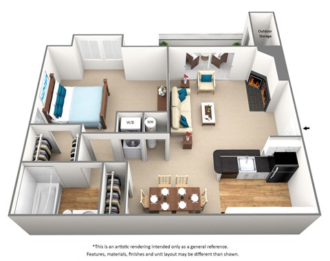 1 bedroom 1 bathroom floor plan at Montclair Apartments, Silver Spring, MD, 20904