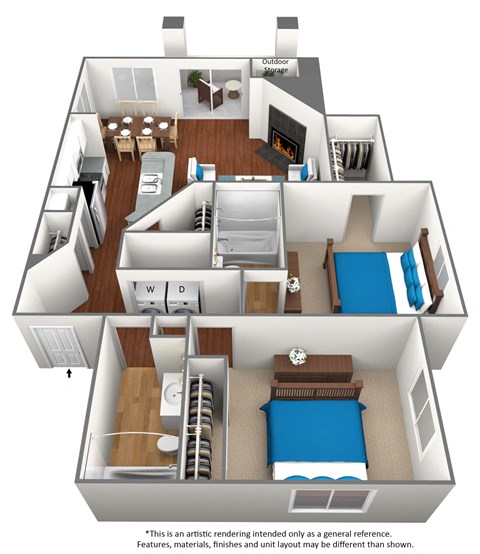 2 bedroom 2 bathroom floor plan at University Ridge Apartments, North Carolina