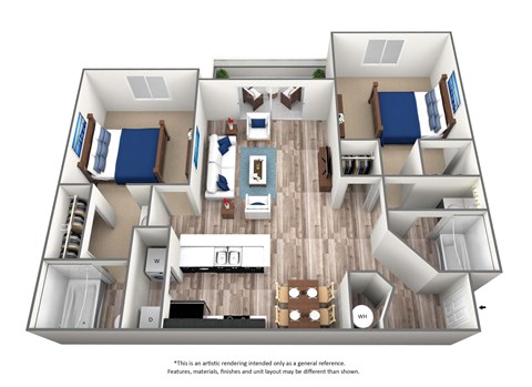 2 Bedroom X 2 Bath - 960 Sq. Ft. Floor Plan - B1at Villa Serena, Henderson, 89014