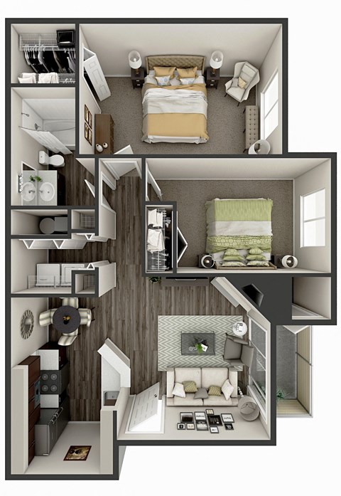 2 bedroom 1 bath floor plan B1 | 947 Sq. Ft. at Deer Crest Apartments, Broomfield, CO