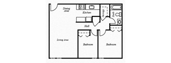 2 Bedroom 1 Bath Floor Plan at The Montecito, Colorado Springs, 80916