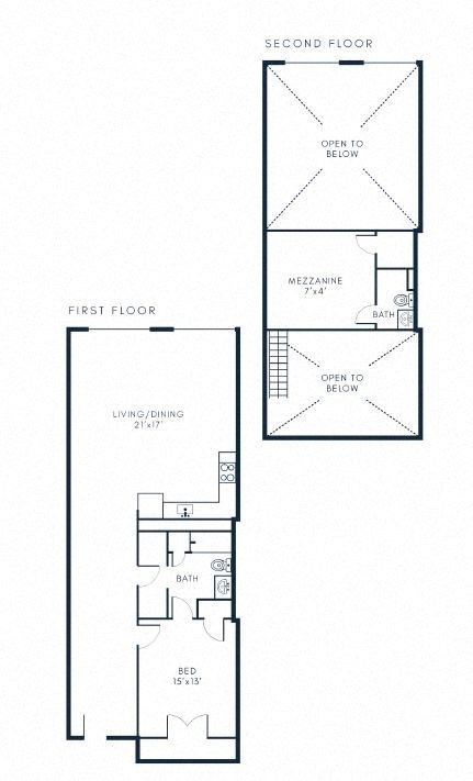 B2 2 Bed 1.5 Bath Floor Plan Layout at Riverwalk Apartments, 01843