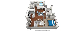 2 bedroom 2 bathroom floor plan B at University Ridge Apartments, Durham, NC, 27707