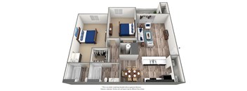 2 Bedroom X 2 Bath - 1,121 Sq. Ft. Floor Plan - B2 - Renovated at Villa Serena, Henderson, 89014